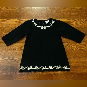 Hanna Andersson Black Sweater Dress w White Piping Detailing Size 70 cm 6-12 Mon